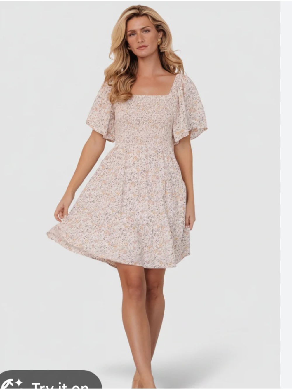 Altar'd State Cream Floral Smocked Mini Dress